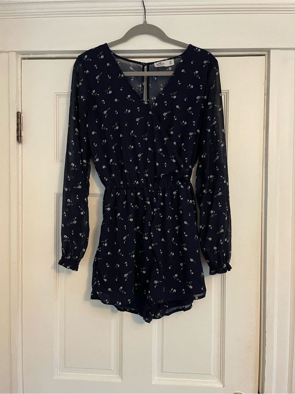 Hollister Navy Floral Long-Sleeve One-Piece Romper- Size M